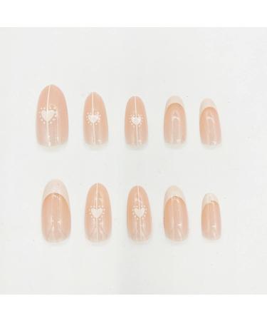 Justotry 24 Pcs Heart Almond Short False Nails - Milky White French Press On Nails with Nail Glue - Oval Medium Stick On Nails for Women - Elegant Fake Nails for Nail Art - Buy Online on GoSupps.com
