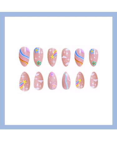 Nude Rainbow Clouds Press on Nails - Medium | Fake Nails for Women & Girls | Pink Full Cover Tips for Spring & Summer Salon - Buy Online on GoSupps.com