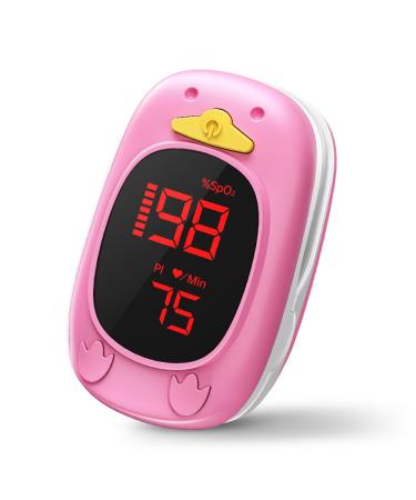 Pediatric Pulse Oximeter Fingertip HOLFENRY Oxygen Monitor for Kids and Child over 2 Oxygen Sats Monitor Finger Children Blood Oxygen Saturation and Pulse Rate Include Lanyard and 2 AAA Batteries Pink