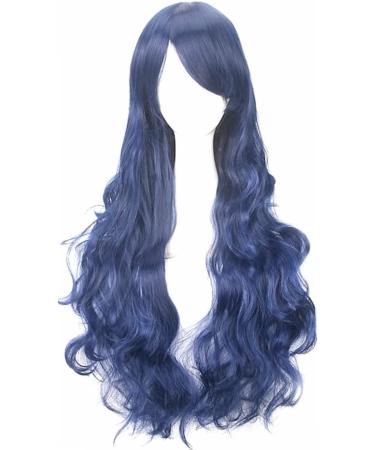 ColorfulPanda Long Curly Dark Blue Wig - Heat Resistant Synthetic Wig for Women - Perfect for Cosplay, Halloween, and Parties - Buy Online on GoSupps.com