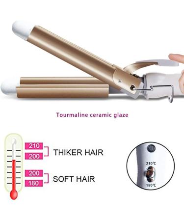 3 Barrel Hair Curler 25mm - Adjustable Temperature Hair Waver Curling Iron for Long or Short Hair Styling - Large Wave Ceramic Crimpers - Gold - Buy Online on GoSupps.com