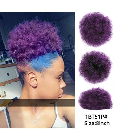 Natural Clip In Afro Hair Bun - Jet Black Purple Blue Synthetic Kinky Curly Puff Ponytail Extension for Women - 8 Inches - Buy Online on GoSupps.com