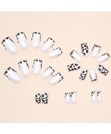 Medium Square French Leopard Print Press on Nails - 24 Pcs Acrylic Fake Nails for Women & Girls Aurora Design for Daily Wear & Weddings - Buy Online on GoSupps.com