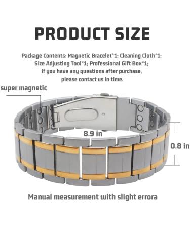 HyyMe Magnetic Therapy Bracelet Lymphatic Drainage Bracelet Mens Bracelets with 3 Rows 3500 Gauss Magnets Adjustable Length and with Professional Gift Box Men's Elegant Gifts (Silver gold) - Buy Online on GoSupps.com