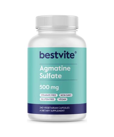 BESTVITE Agmatine Sulfate 500mg (240 Vegetarian Capsules) - No Stearates - Vegan - Non GMO - Gluten Free