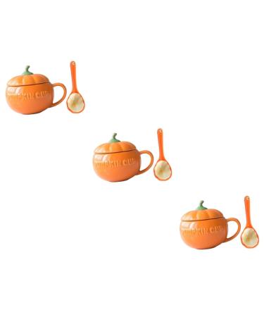 Abaodam Pumpkin Shape Cup 3 Sets Halloween Pumpkin Cups Retro Pumpkin Mug Milk Cup with Lid Porcelain Coffee Ceramics