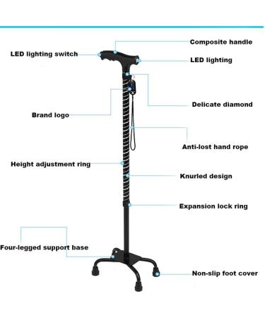 Quadruple Walking Stick Mobility Balancing Aid for Men and Women Lightweight Walking Stick with LED Flashlight Sturdy Four-Prong Aluminum Crutch for Elderly Wisdom - Buy Online on GoSupps.com