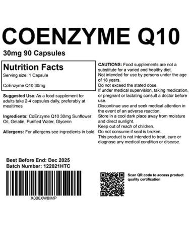 CoEnzyme Q10 30mg 90 Softgels - UK Made Pharmaceutical Grade CoQ10 Capsules - Buy Online on GoSupps.com