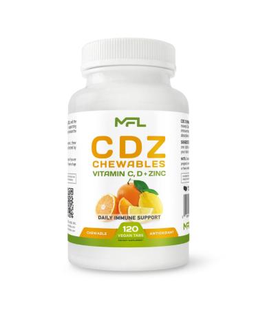 MUSCLE FOOD LABS C D Z CHEWABLES | Vitamin C 1000mg | Vitamin D3 | Zinc | Non-GMO & Gluten Free | 120 Vegetarian Chewable Tablets | 120 Servings