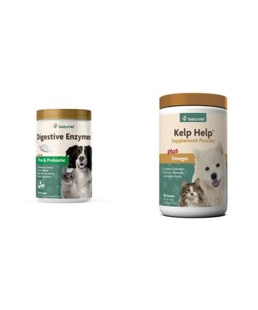NaturVet Healthy Probiotics and Digestive Enzyme + Kelp Help Plus Omegas for Dogs and Cats 1 lb Probiotic + Omegas