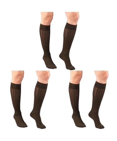 Truform Compression Socks 15-20 mmHg Women's Dress Socks Knee High Over Calf Length Brown Cable Knit Medium (Pack of 3) Womens Socks Brown Cable Knit Medium (1 Pair) (Pack of 3)