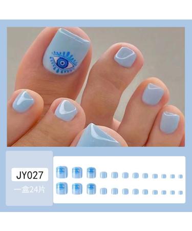 Press on Nails Short Round False Toenails with sweet and cool blue eyes acrylic designed toenails Press on Nails Designs Acrylic Nails Press on Artificial Nails Stick on Nails For Women Girls 24Pcs - Buy Online on GoSupps.com