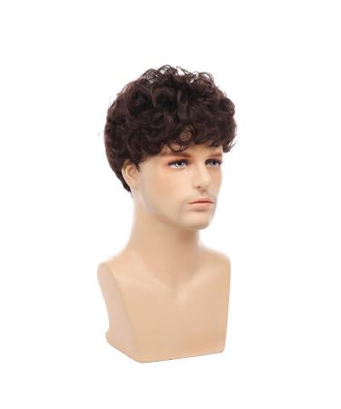 Swiking Men Brown Afro Wig - Short Fluffy Curly Synthetic Hair for Halloween Party Cosplay - Buy Online on GoSupps.com