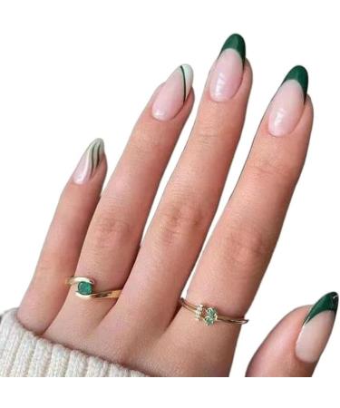 24 Pieces Oval Head Fake Nails Green Almond Faux Nails with Glue Full Coverage Nail Tip Press Nails (Color : 05) - Buy Online on GoSupps.com
