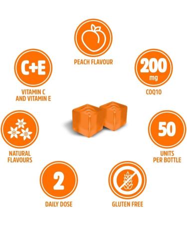VITALDIN Coenzyme Q10 Gummies 200mg | 50 Chewable Peach Flavour Gummies | Antioxidant Beauty Supplement | Gluten-Free - Buy Online on GoSupps.com