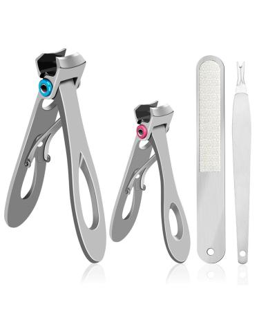 Professional Large Anti-Splash Nail Clippers Set - Stainless Steel Thick Toenail Scissors for Manicure and Ingrown Nails