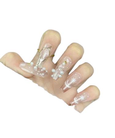 Temperament manicure handmade Christmas manicure wearing a small fresh nude finished nail patch.(M)