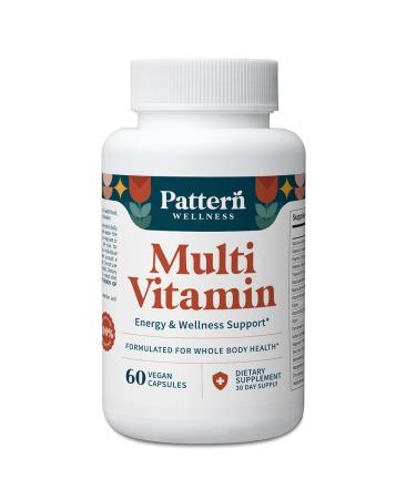 Pattern Wellness Multivitamin for Men & Women Vitamin A, B, C, D, E Supports Energy & Wellness Whole Body Health Daily Multivitamin Supplement 60 Vegan Capsules 60 Count (Pack of 1)