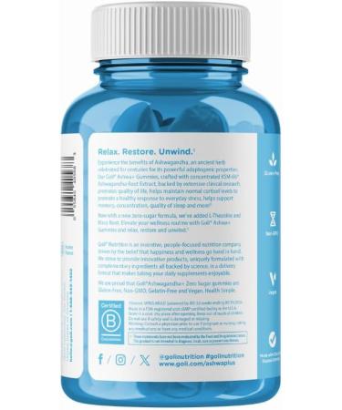 Goli Zero Sugar Ashwagandha Gummies with KSM-66 L-Theanine Maca and Vitamin D - No Sugar Alcohols - Vegan Keto-Friendly Non-GMO 60 Count (Pack of 1) - Buy Online on GoSupps.com