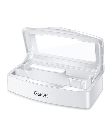 Gusnilo Sanitizing Tray - Disinfectant Container Nail Tool Sterilizer Box Plastic Sanitizing Box for Nail Tools, Hair Salon,Spa (Clear Lid, white)