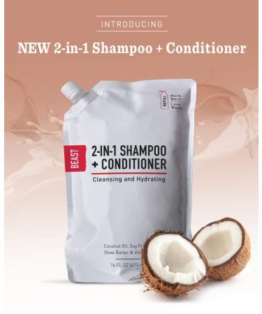 Beast 2 in 1 Moisturizing Shampoo & Conditioner - Hydrating Cleanser with Coconut Oil Shea Butter & Vitamin E for Men & Women - International Shipping Available - Buy Online on GoSupps.com