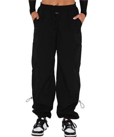 Women's Low Waist Cargo Pants - Harajuku Vintage Y2K Baggy Jogger in Black - Medium - Buy Online on GoSupps.com