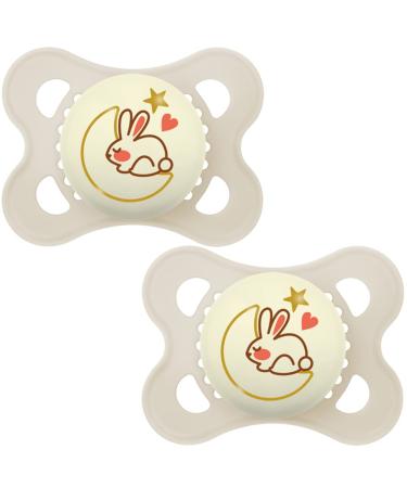 MAM Original Pure Night Soother 2-6 Months (Set of 2) Sustainable and Bio-Renewable Baby Soother SkinSoft Silicone Teat Glow in the Dark Soother Cream (Designs May Vary)