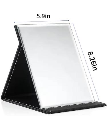 Youlanda Portable Folding Makeup Mirror with Stand - Travel Vanity Desk Mirror - PU Leather, Black - Buy Online on GoSupps.com