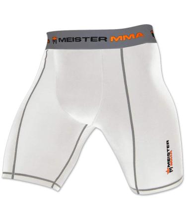 Meister MMA Compression Rush Fight Shorts w/Cup Pocket White 32-33