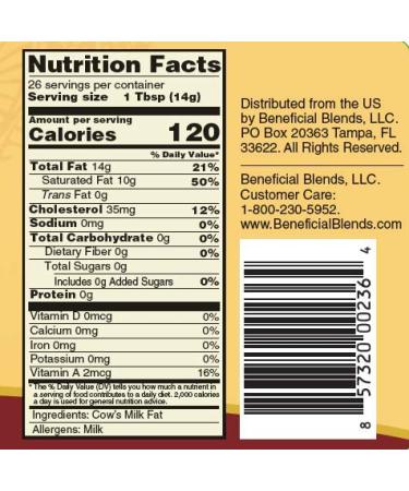 Shop Beneficial Blends Ghee 13oz - Premium Clarified Butter for Cooking & Baking | International Shipping Available - Buy Online on GoSupps.com