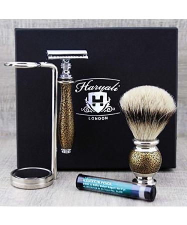 Luxury Men's Wet Shaving Set | Silver Tip Brush DE Safety Razor (Blades NOT Included) & Dual Stand | Free Alum Stick - International Shipping Available - Buy Online on GoSupps.com