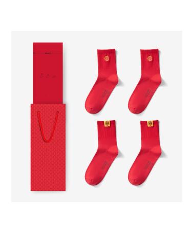 Socks Men's Tube Socks are Suitable for 39-45 Foot Chinese New Year Red Socks Wedding Festive Red Stockings (Color : RED-1 Size : 39-45) 39-45 Red-1