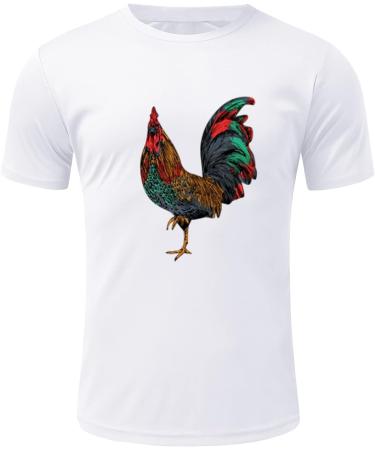 BEUU Men's Short Sleeve T-Shirt - 2022 Summer Cock Print Crewneck Tee in White XXL - Buy Online on GoSupps.com
