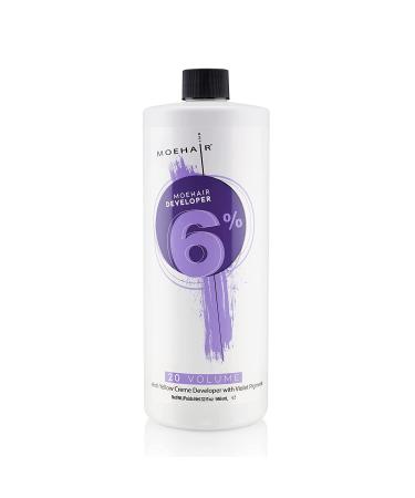 Moehair Anti Yellow Hair Color Developer Creme 20 volume 6% hydrogen peroxide with Violet Pigment Professional developer for hair coloring bleach for brighter and lighter tints. 32 Fl Oz 20 Volume (Anti Yellow)