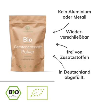 VEGAN FLOW Raw Organic Barley Grass Juice Powder 250g - Additive-Free Green Smoothie Powder for Health & Wellness - Buy Online on GoSupps.com