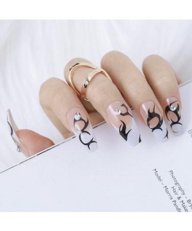 Sethexy Long Ballerina False Fingernails - French Coffin Acrylic Nails with Rhinestones | 24 Press-On Nail Tips for Women & Girls - Buy Online on GoSupps.com