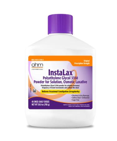OHM InstaLax Polyethylene Glycol PEG 3350 - Stool Softeners for Constipated Adults Teens Men and Women - Relieves Occasional Constipation Gentle and Effective Laxative Solution 26.9 oz (45 Doses)