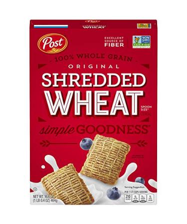 Post Original Shredded Wheat Whole Grain Non-GMO Heart Healthy Breakfast Cereal Box 16.4 Ounce (Pack of 6)