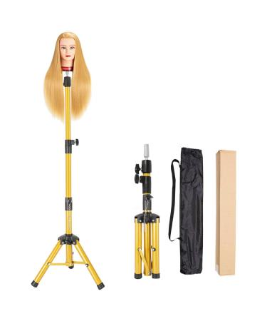 Heavy Duty Wig Stand Tripod - 55 Inch Mannequin Head Stand Wig Stand Tripod with Head Wig Head Stand with Mannequin Head Adjustable Wig Tripod Stand for Styling (Mannequin Head Not Included) (Golden)Heavy Duty Wig Stand Tr
