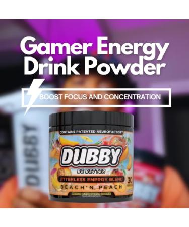 Dubby Gamer Energy Drink Powder - Sugar Free Nootropic Energy Mango White Peach Flavor 30 Servings - Jitter-Free Natural Energy for Gaming - Buy Online on GoSupps.com