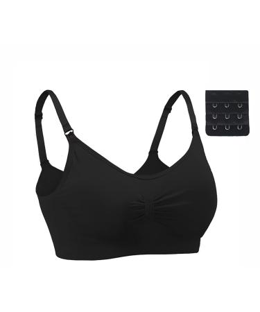 Dreamburn Maternity Nursing Bra Wireless Seamless Comfortable Breastfeeding Bras 4 Rows Adjust Hook with Removable Spill Prevention Pads Add Extenders L 1*black Style1