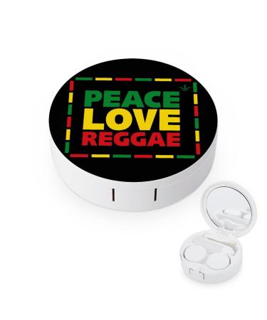 Peace Love Reggae Round Case For Contact Lens Kit Storage Box with Mirror Printed