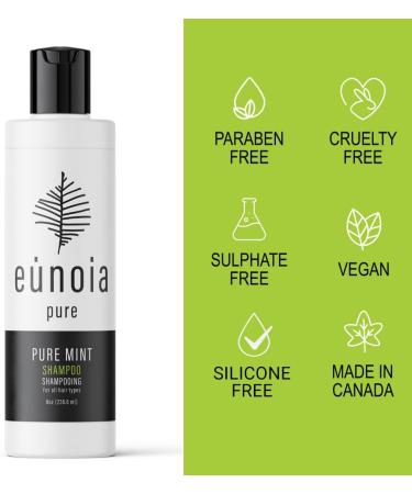 Pure Mint Clarifying Shampoo for buildup by Eunoia - Made In Canada - Featuring Peppermint and Rosemary Oil with Aloe Leaf Juice - Our Sulfate Free Shampoo is 100% Vegan and Cruelty Free No Parabens Silicone or Artificial Fragrance 8oz/236.6ml - Buy Online on GoSupps.com