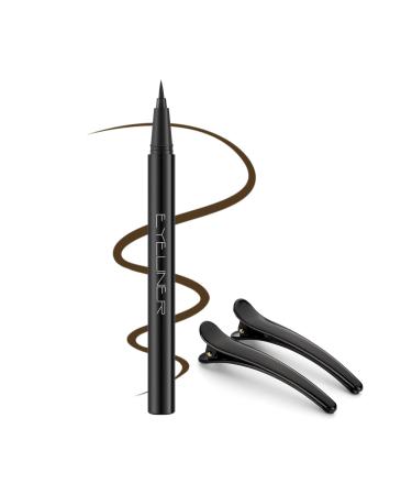 Eyeliner-Waterproof Liquid Eyeliner Pencil with Ultra-Fine Tip Quick Drying and Smudge-Proof Formula for Long-Lasting Eye Makeup  with Hair Clips   Brown Brown eyeliner