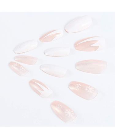 Brishow Glitter Short Ballerina Press-On Nails - 24 Pcs Artificial Fake Nails for Women & Girls | Snow Acrylic Design - Buy Online on GoSupps.com