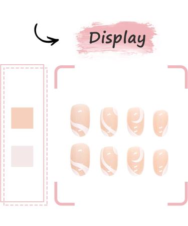 24Pcs Almond False Nails: Elegant French White Stiletto Press on Nails with Wavy Pattern - Removable Nude Design for Women & Girls - Buy Online on GoSupps.com