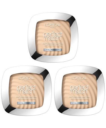 L'Or al Paris Powder Make Up Matting Compact Powder with LSF 8 including mirror and sponge Perfect Match Powder No. 1.R/1.C Rose Ivory 9 g (pack with 3) 1.R/1.CRose Ivory 9.00 g (3 pack)