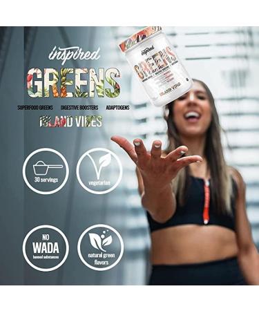 Inspired Nutraceuticals Greens Flavored Superfood Powder with Adaptogens Probiotics Spirulina Chlorella & Mushrooms (Island Vibes (Pineapple Punch) 30 Servings) - Buy Online on GoSupps.com