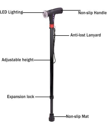 Foldable Smart FM Radio Old Man Walking Stick Lighting Alarm Telescopic Ultra Light Cane Adjustable 74-97cm Crutches - Buy Online on GoSupps.com