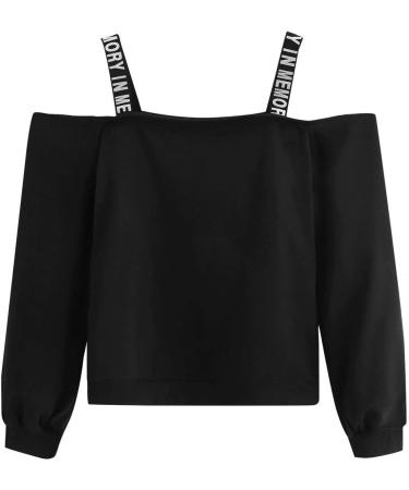 Bigfanshu Women's Off Shoulder Sweatshirts Fashion Long Sleeve Sweatshirt Letter Print Pullover Top Blouse Black Hoodie - Buy Online on GoSupps.com